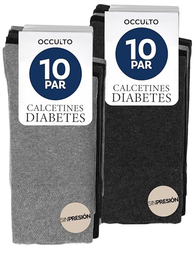 Occulto calcetines diabeticos hombre & mujer pack de 10 (modelo Goetz), calcetines sin costura sin goma 4 Pares Negro | 3 Pares Gris Oscuro | 3 Pares Gris Claro 43-46