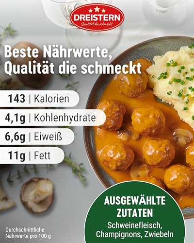 DREISTERN Fleischbällchen 540g I Mit Schweinefleisch & Champignons I Herzhafte Spezialität in recyclebarer Konservendose I Lange Haltbarkeit dank natürlicher Konservierung I Hausmacher Qualität