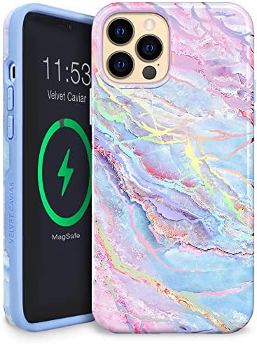 VELVET CAVIAR for iPhone 13 Pro Max Case Marble - Girly Cute Protective Cover for Women - Compatible with MagSafe - 10ft Drop Tested - Holographic, Blue, Pink