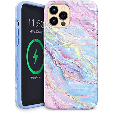 Velvet Caviar for iPhone 13 Pro Max Case for Women [10ft Drop Tested] Compatible with MagSafe - Cute Phone Cover - Protective Microfiber Lining (Holographic Blue Marble) Cover