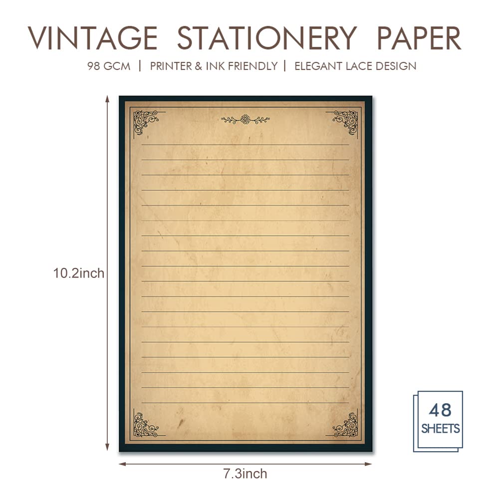 Paper Master Lined Vintage Stationary Paper, Old Fashion Stationary Paper and Envelopes Set, 48 Sheets + 24 Envelopes Letter Writing Stationery Set for All Occasion, 7.3 x 10.2 Inch - Image 3