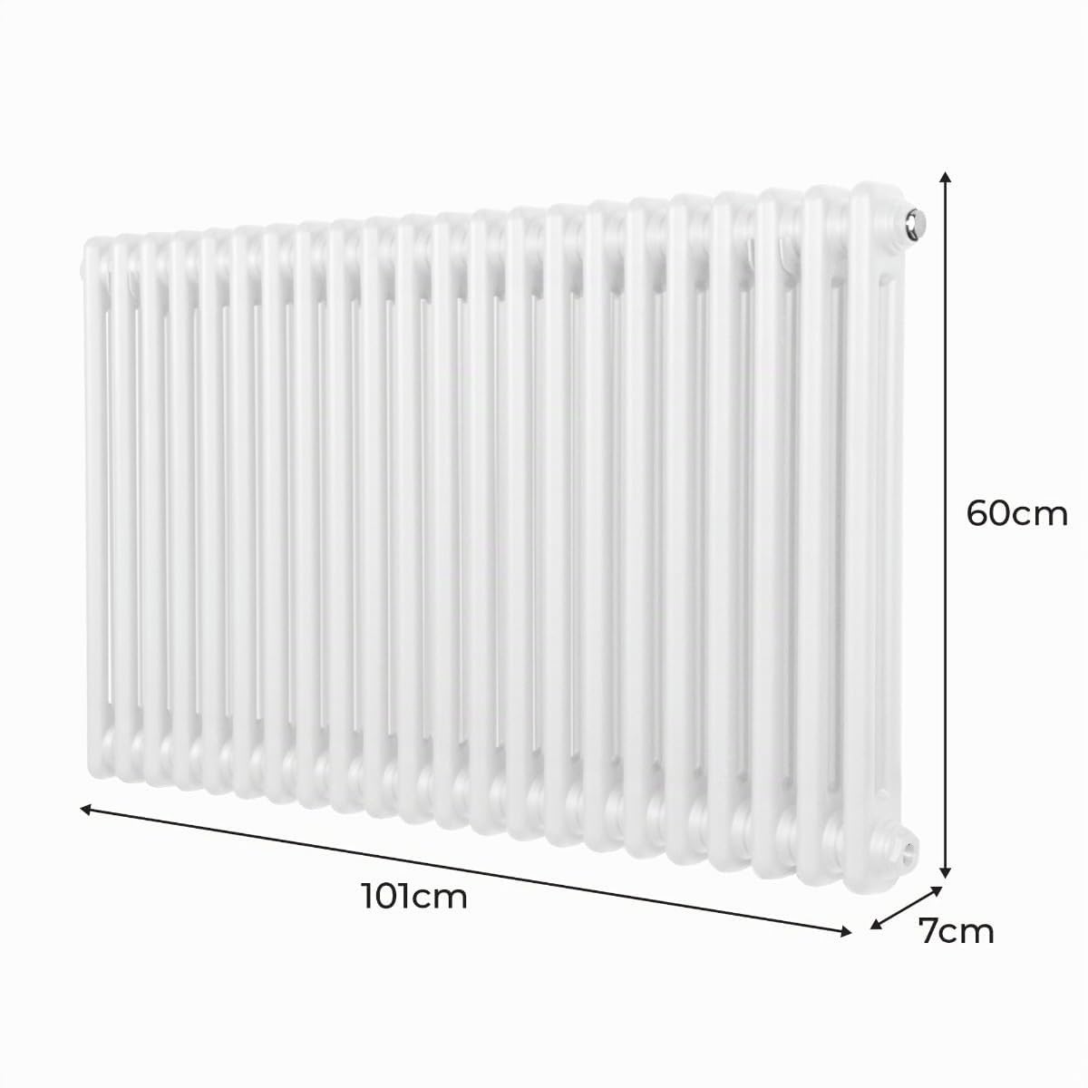 Radiador Tradicional Horizontal de 2 columnas 600mm x 1012mm | Blanco | Acero | Montado en pared | Kit de fijación y soportes + Cepillo de limpieza GRATIS | Calefacción estufa calefactor
