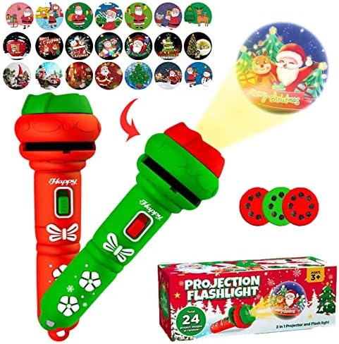 Flashlight Projector for Kids, Christmas Slide Projector Torch Projection Light, Flashlight Projector Torch Lamp with 24 Different Patterns, Bedtime Early Education Learning Toys for Children (2PCS)
