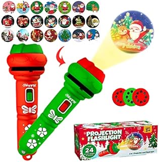 Flashlight Projector for Kids, Christmas Slide Projector Torch Projection Light, Flashlight Projector Torch Lamp with 24 Different Patterns, Bedtime Early Education Learning Toys for Children (2PCS)