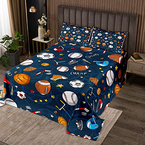 Erosebridal Basketball Bedspread Baseball Football Rugby Bedding Set for Kids Boys Girls Teens Ball Sports Themed Coverlet Set Soccer Football Game Volleyball Quilt Set Twin Size,Soft Bedroom Decor