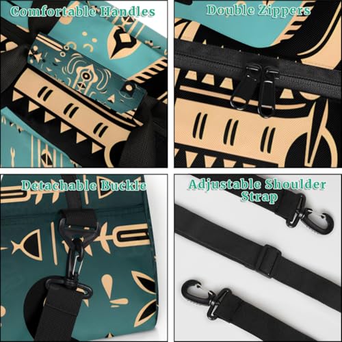 Ancient Egyptian Style Horse Gym Travel Duffle Bag for Boys - Gymnastics Sports Dance Bag with Front Zipper Pocket for School Practice or Overnight Travel Weekender Sleepover Tote Bag Horse Print4