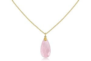 Nearawing Rose Quartz Crystal Teardrop Necklace for Women with Adjustable Length Sterling...