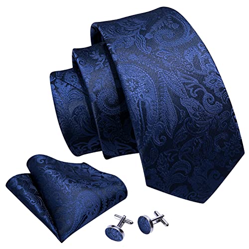 Image of Barry.Wang Men Tie Set Paisley Silk Necktie Pocket Square Cufflinks Formal Wedding Business Party