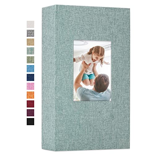 Vienrose Linen Photo Album 300 Pockets For 4X6 Photos Fabric Cover Photo Books Slip-In Picture Albums Wedding Family Anniversary Baby Green #TOP11