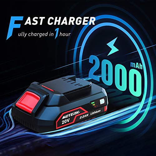 Cordless String Trimmer / Edger, Meterk 20V Grass Trimmer Upgraded Grass Cutting Blade 10-Inch 2.0Ah Lithium-ion Battery Powered Fast Charger Telescopic Rod Lightweight for Grass Trimming / Edging
