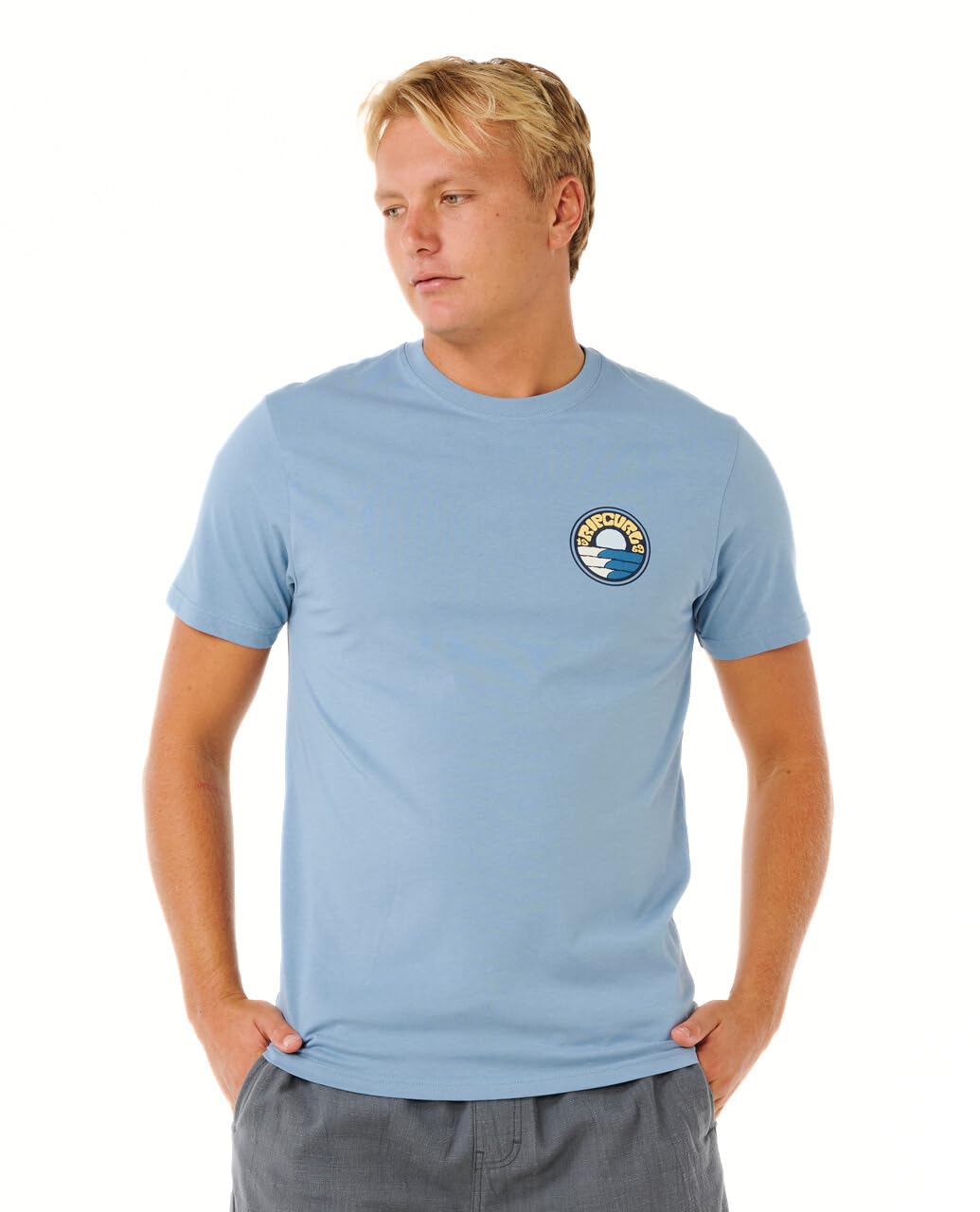Rip Curl Men's Pacific Rinse Short Sleeve T-Shirt, Faded Denim Stacked, Medium