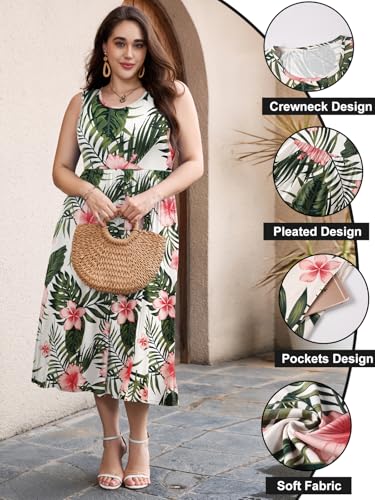 Image of LARACE Women's Plus Size Sleeveless Maxi Dress Casual Crew Neck Pleated Flowy Long Dresses with Pockets L-6XL