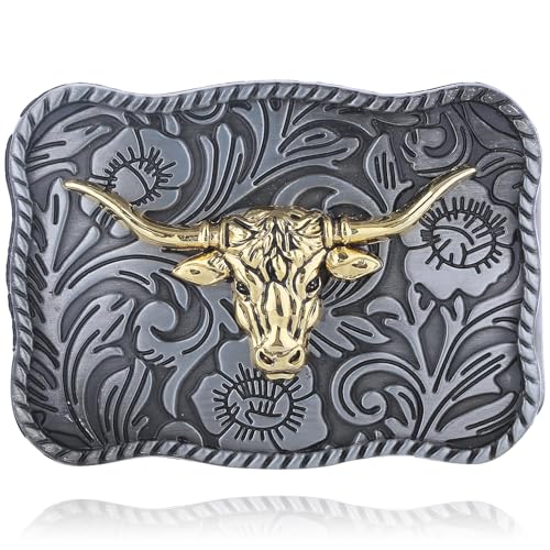Image of Turquoise Belt Buckle for Men Western Texas Longhorn Bull Rodeo Belt Buckle American Cowboy Chic Gift