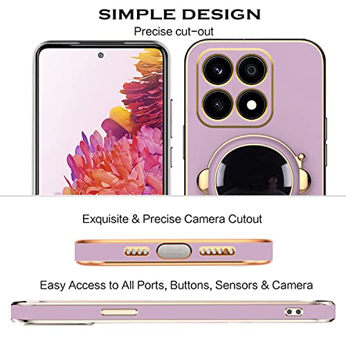 Wousunly Compatible With Honor X6a Case Shockproof, Ultra Slim Soft Silicone Honor X6a Phone Case with Cute Astronauts Hidden Brackets Cover (Purple) - Image 6