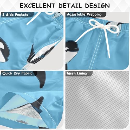 Boys Beach Board Shorts Orcas Whale Sea Blue Swim Trunk Teen Swimwear 8-16Y3