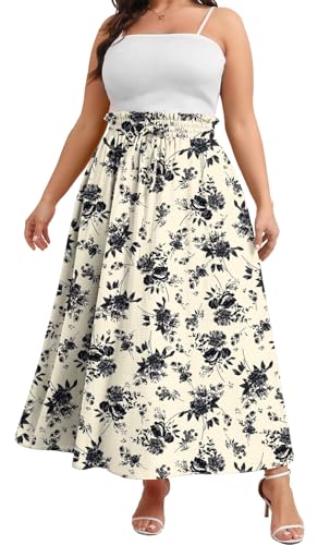 Xpenyo Womens Plus Size Maxi Skirts Summer Elastic High Waisted Boho Casual Beach Flowy Swing Long Skirts with Pockets3