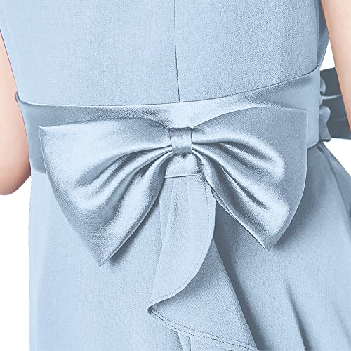 Little Junior Girl Long Bridesmaid Dress Baby Blue Wedding Flower Girls Formal Pageant Party Dresses Chiffon Sleeveless Baby Blue-8 #TOP5