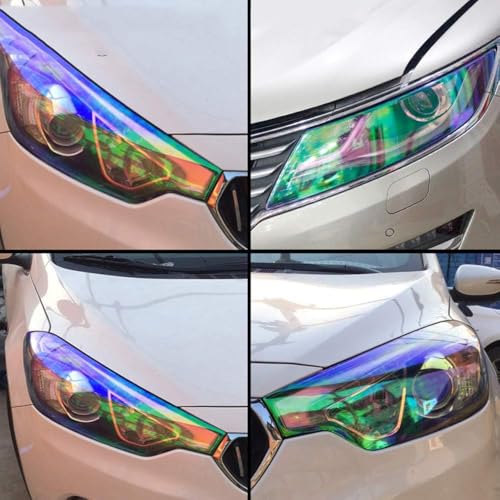 Image of WALLMATE Headlight Taillight Film Self Adhesive Smoke Film Fog Light Film Vinyl Tint Wrap Film Car&Bike Protection Film Sheet Sticker (Chameleon Green Smoke, 12x60 Inch)