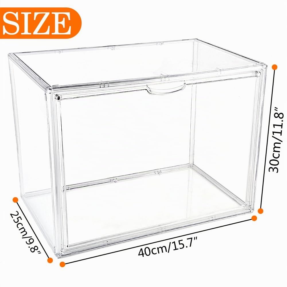 Lot de 4 Boite rangement empilables en acrylique, Boite acrylique pour sac à main, Vitrine acrylique transparente, Vitrine pour Rangement sac à main, livres, jouets, chaussures.