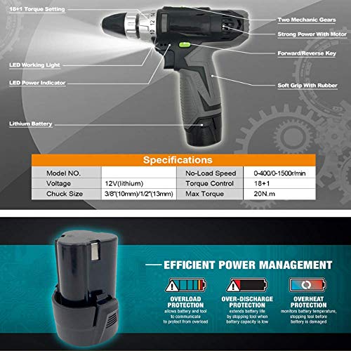 Elektroschrauber, Akkubohrhammer Tool Kit, Haushalt Power Tools Drill Set Mit 12V Lithium-Akku-Bohrschrauber – Bild 4