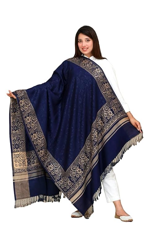 Acrylic Self Design Women Shawl,Stole,Female Scarf (Navy), Multicolor-picture-17