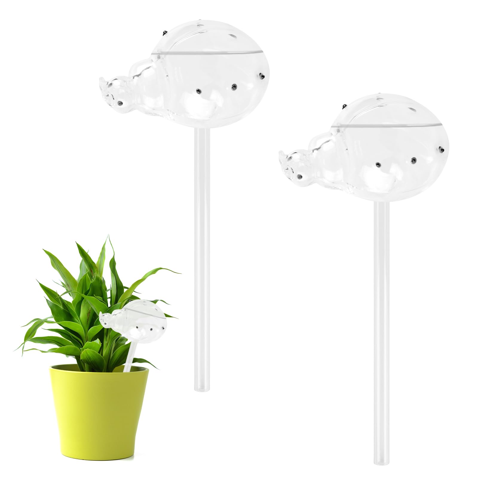 Plant Watering Devices, 2PCS Self Watering System for Plants, Glass Self Watering Globes, Plant Feeders Drip Water, Automatic Plant Waterer, Water Plants for Outdoor Indoor Plants (Ladybug)