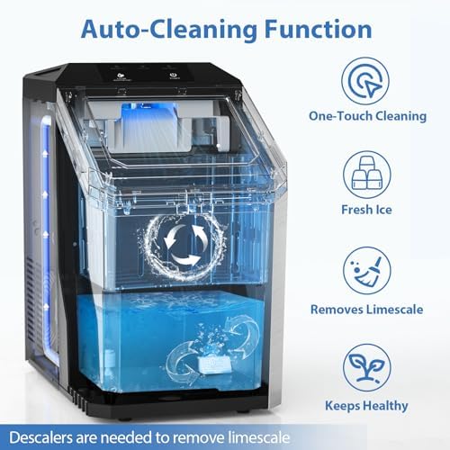 Aeitto Nugget Ice Maker Countertop, 55lbs/24H Ice Machine with 3.6L Water Tank&3.2Lbs Ice Basket, Self-Cleaning Pebble Ice Maker with Stainless Steel Housing for Home Office and Party, Silver — view 6