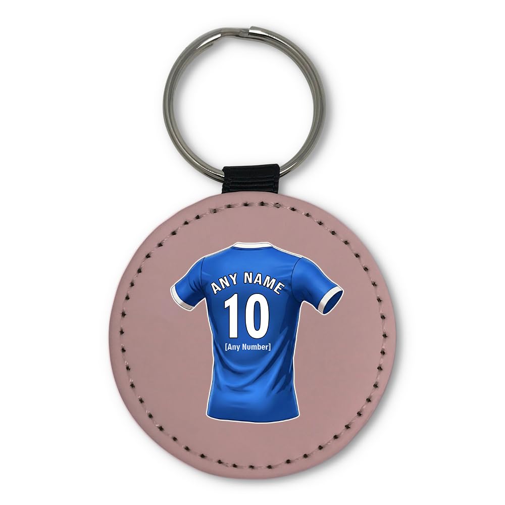 UNIGIFT Personalised Gift - Ipswich Fan Pink Round Keyring (Blue Football Jersey Design) Custom Name Keychain - Suffolk IP1 Club