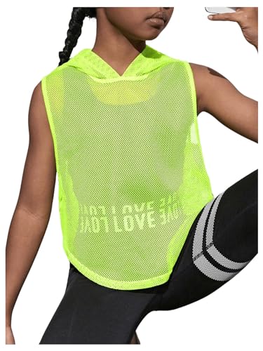 SweatyRocks Girl's Sleeveless Hooded Workout Tops Sheer Mesh Curved Hem Sports Tank Top4