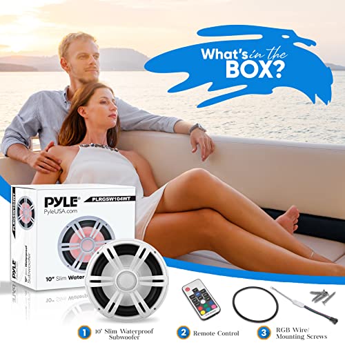 Pyleusa 10” Slim Marine Subwoofer - 400W 4 Ohm Waterproof Car Component Speaker System, Low Profile Pp Cone W/Rubber Edge, 40 Oz Magnet 2" Voice Coil, Rgb Lights, For Boat Truck Mobile Vehicle #TOP1