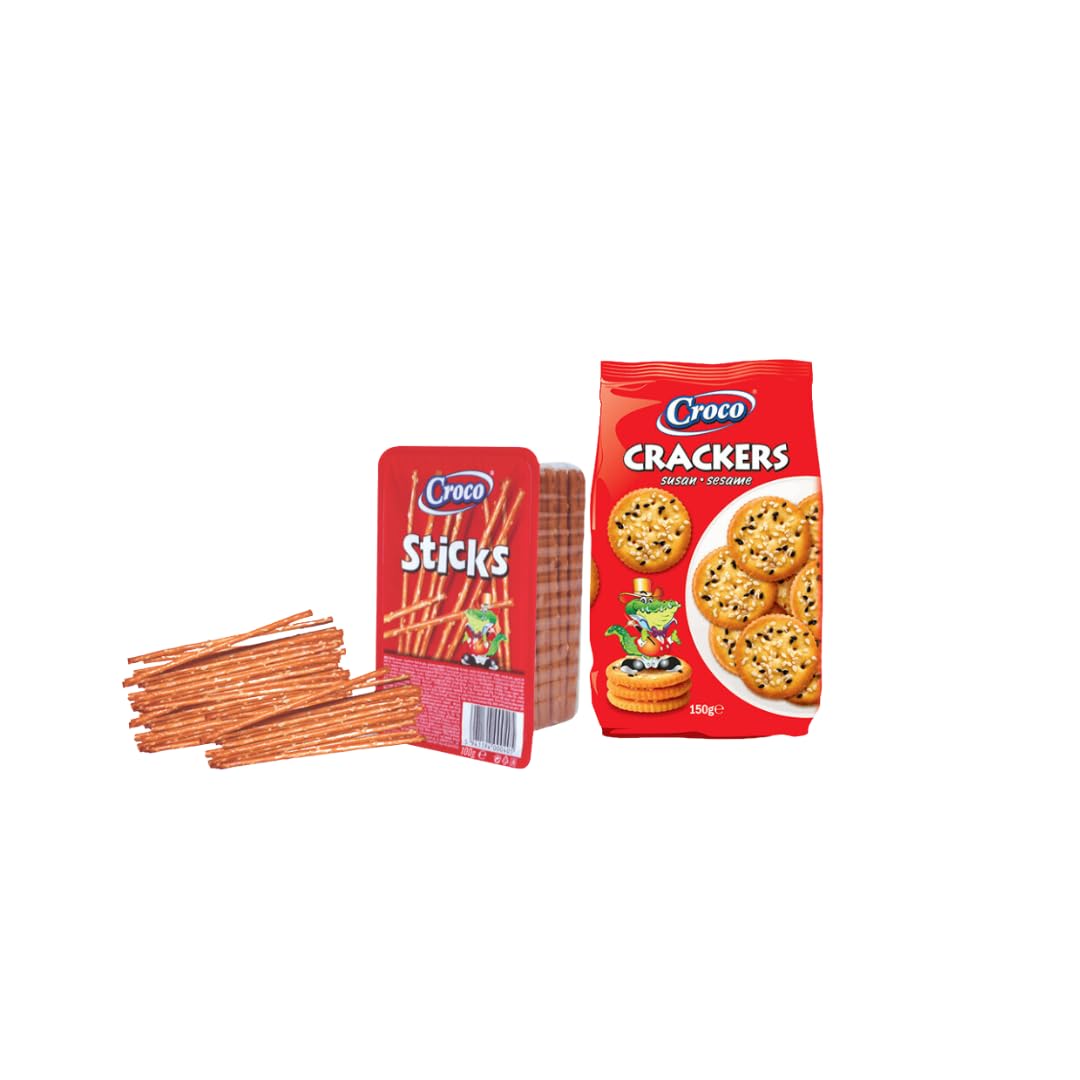 Croco Snacks Sticks & Crackers Combo, Salted Sticks 100G And Croco Brezel Crackers Sesame-150G, Imported Pretzels Sticks & Premium Baked Crackers (Pack Of 2)-image-4