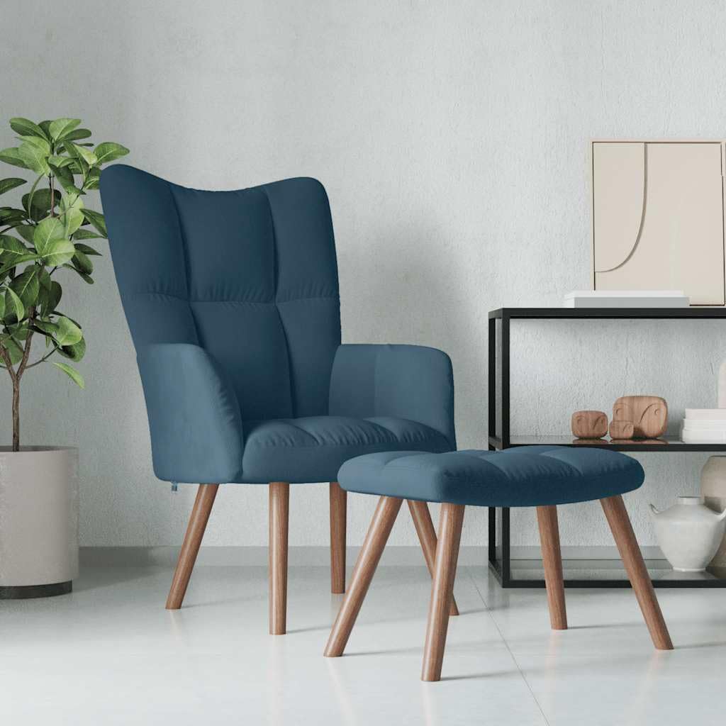 Poltrona Relax Blu in Velluto con Poggiapiedi imbottita ergonomica, reclinabile con schienale e bracciolo, ideale per soggiorno, salotto, studio o camera da letto