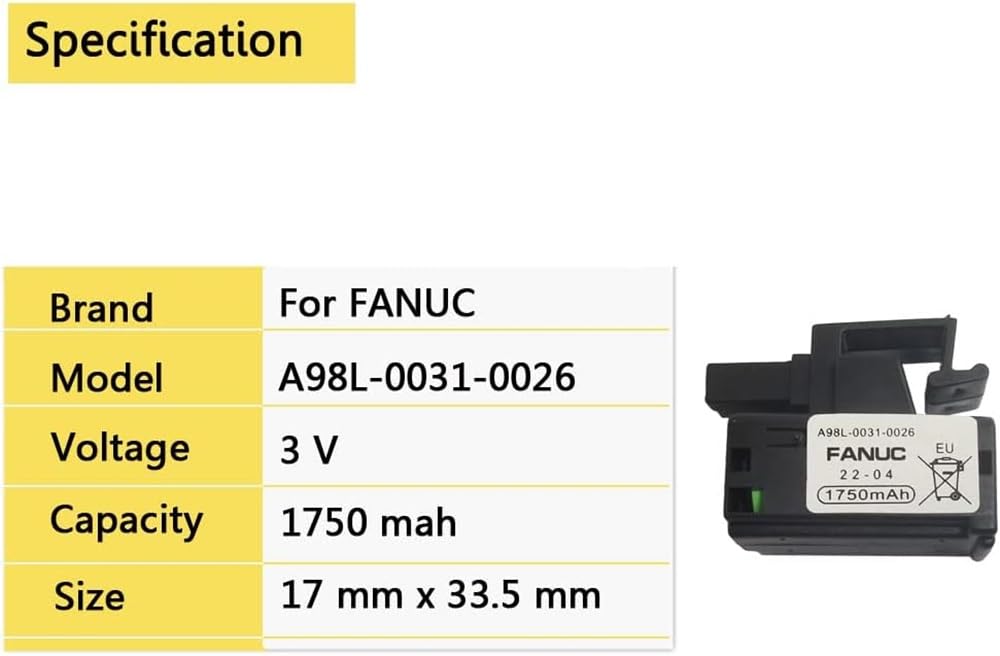 BUCADU 2Pcs A98L-0031-0026 PLC Battery Replacement 3V 1750mAh for FANUC A02B-0309-K102 Part NO A98L-0031-0026, Lithium Battery in Hard CASE