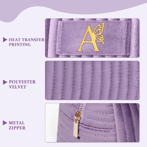 Image of COSHAYSOO Purple Makeup Bag Gifts for Women Teacher Nurse Boss Coworker Employee Appreciation Thank You Birthday Gift Ideas, Christmas Presents Burr Basket Stuffers Travel Cosmetic Pouches Letter A