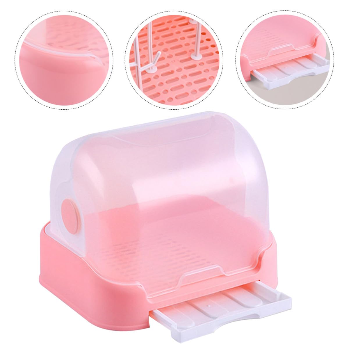 Caja de Secado con Tapa y Bandeja de Agua Rosa PP para Cocina