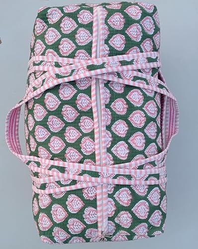 Beautiful Block Print Quilted Bag, Decorative Weekender Bags, Handmade Colorful Travel Overnight Bags, Large Size Indian Cotton Floral Print Quilted Duffle Bags3