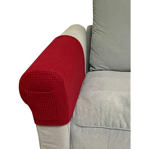 BADASS SHARKS Stretch Armrest Covers Couch Arm Covers Pocket Set for Chairs Couch Sofa Armchair Slipcovers for Recliner Sofa with Twist Pins 2pcs (Wine Red) Cover