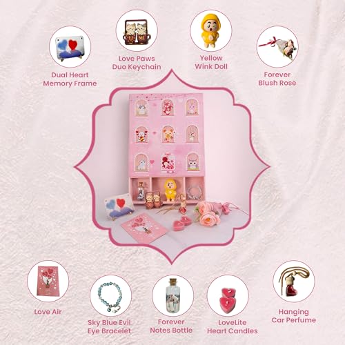 Image of Art Street Gift Hamper for Her Him Couples Unique Valentine Gift Box Set of 9 Special Articles with Romantic Decor, Car Hanging Aroma Fragrance, Love Greeting Card 32x36.5 cm