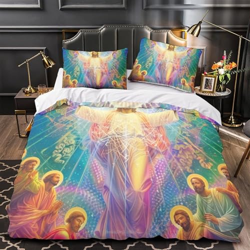 Housse de couette Jésus 3D avec fermeture éclair pour changer son lit sans effort