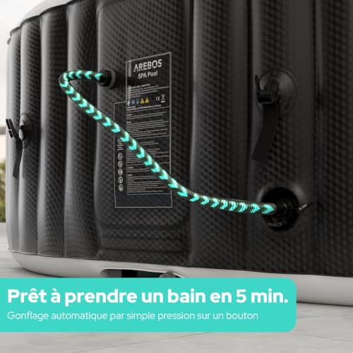 Arebos Spa Gonflable avec éclairage LED | Gonflable | Intérieur & Extérieur | 190x120 cm Ovale | 2 Personnes | 90 Jets de Massage | avec Chauffage | 550 litres | Couverture Incluse | Bubble Spa – vue 4