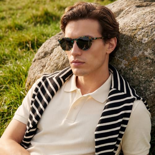 Image of CARFIA Acetate Polarized Sunglasses for Men Retro Classic Round Shades