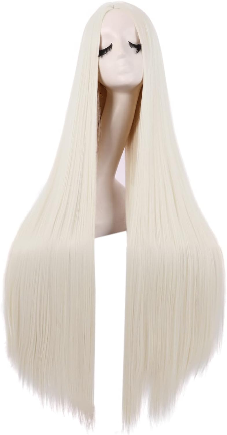 MapofBeauty 40 Inch/100 cm Fashion Straight Long Costume Anime Cosplay Anime Wig (Platinum Blonde)