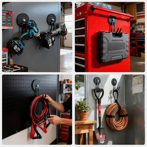 Image of MUTUACTOR Updatde Magnetic Hooks,40lbs 2Packs Strong Magnetic Hooks Heavy Duty,Anti-Scratch Heavy Duty Double Metal J-Hook for Organizing Cordless Impact Drivers Trailer Cord Garden Shovel Tool Box