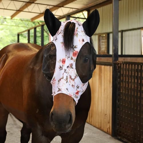 Jeffers Expression Lycra Horse Fly Mask – Full Size, Rose Garden – Lightweight Stretch Horse Mask with Mesh Eyes & Ears, Breathable Lycra Fly Mask for Horses, Equine Summer Apparel & Gear