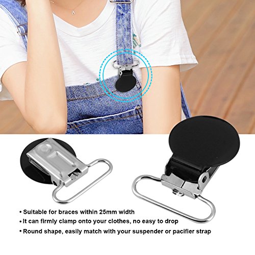 Image of Pacifier Clips, 10 Pack Suspender Clips, 1.4 inch Round Iron, Black