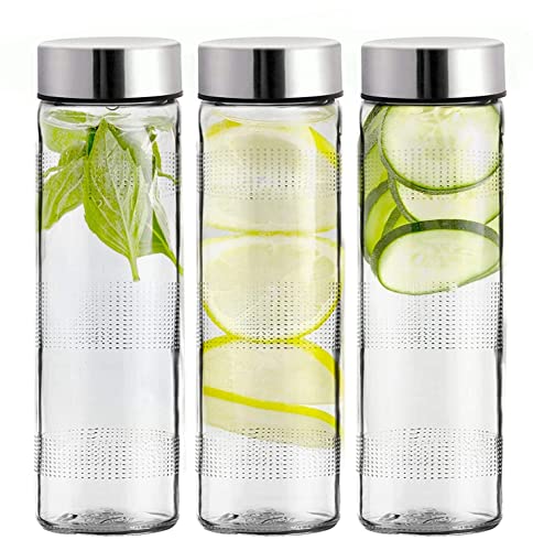 Image of Vasukie Glass Water Bottles, Glass Fridge Water Bottle with Steel Cap, Wide mouth Leak proof & detox water bottle glass, water bottle for fridge, fridge bottle 750 ML (2 BOTTLE)