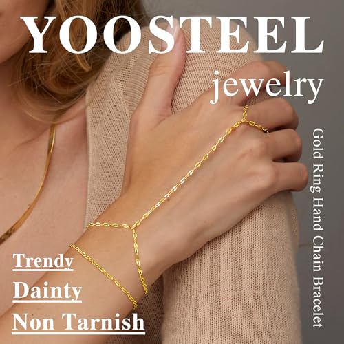Yoosteel Hand Chain Bracelet for Women - Dainty 14K Gold Plated Finger Ring Hand Chains Layered Trendy Link Bracelets Jewelry Gifts for Women4