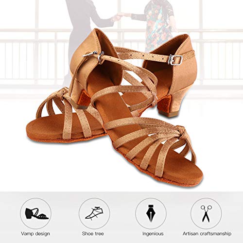 JTLB Latin Dance Brown Children Girl Dance Shoes, 4cm High Heel, Classical & Fashionable, Breathable, Non Deformation Dance Shoes, with Fine Material, (33)2