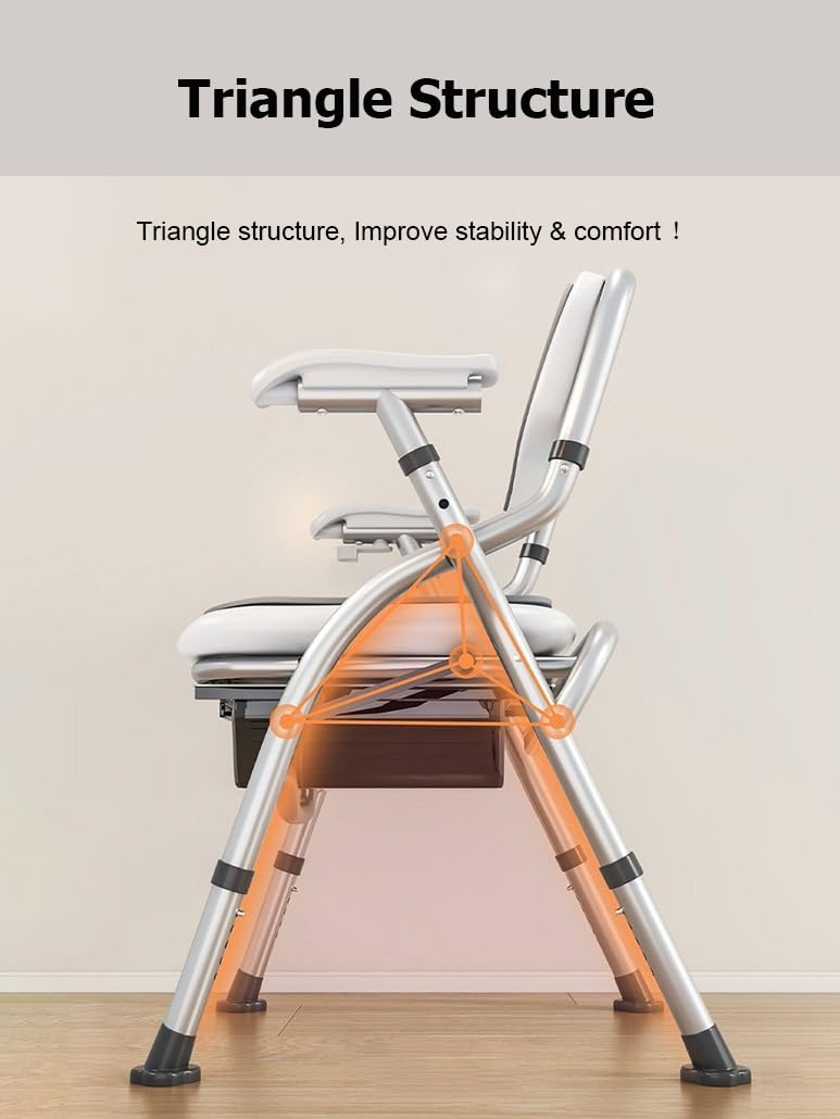 Silla de Ducha Plegable con Altura Ajustable, Asiento de Inodoro for baño, Orinal for Personas Mayores, discapacitadas, Embarazadas y Adultos.(Oranje,with Bedpan)