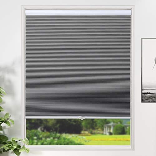 Cellular Shades Blackout Blinds Cordless Honeycomb Window Shades for Bedroom, Blinds for Window and Door, Home and Office, Grey, 24" W x 64" H